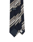 Block Stripe Dark Navy Grey Woven Silk Tie