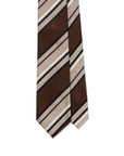 Block Stripe Dark Brown Sand Beige Woven Silk Tie