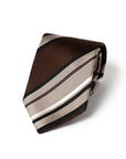 Block Stripe Dark Brown Sand Beige Woven Silk Tie