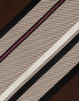 Block Stripe Dark Brown Sand Beige Woven Silk Tie