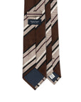 Block Stripe Dark Brown Sand Beige Woven Silk Tie