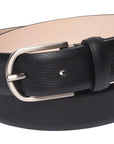 Black Grain Calf Leather Brushed Silver Belt