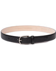 Black Grain Calf Leather Brushed Silver Belt