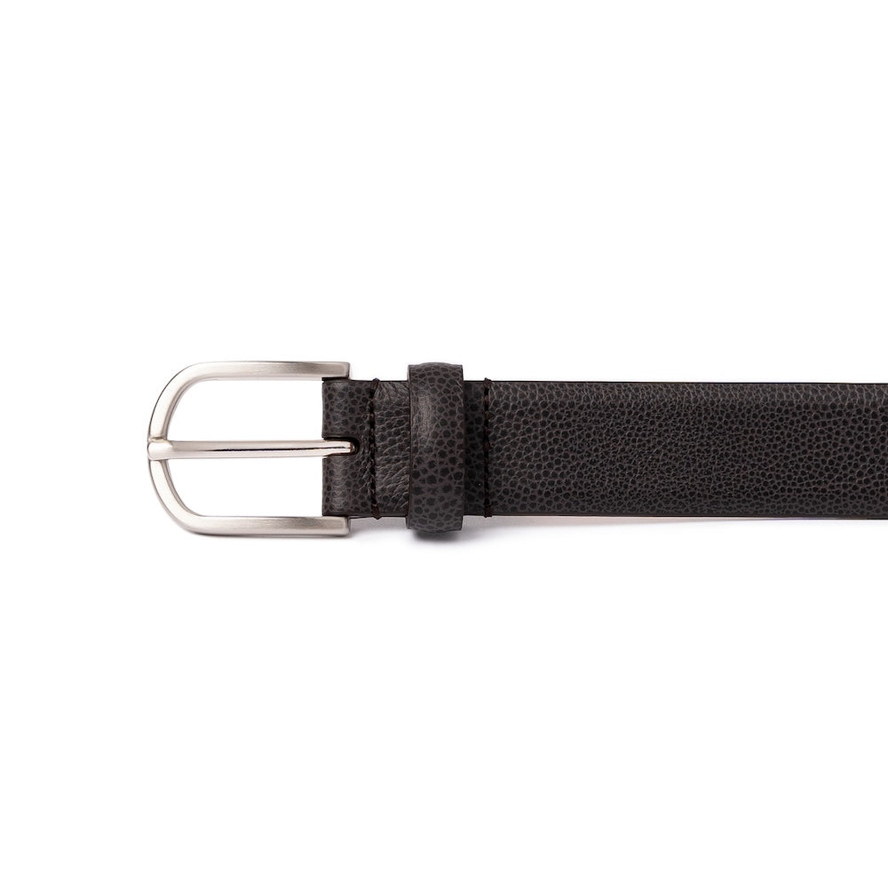 Mocha Brown Grain Calf Leather Brushed Silver Belt