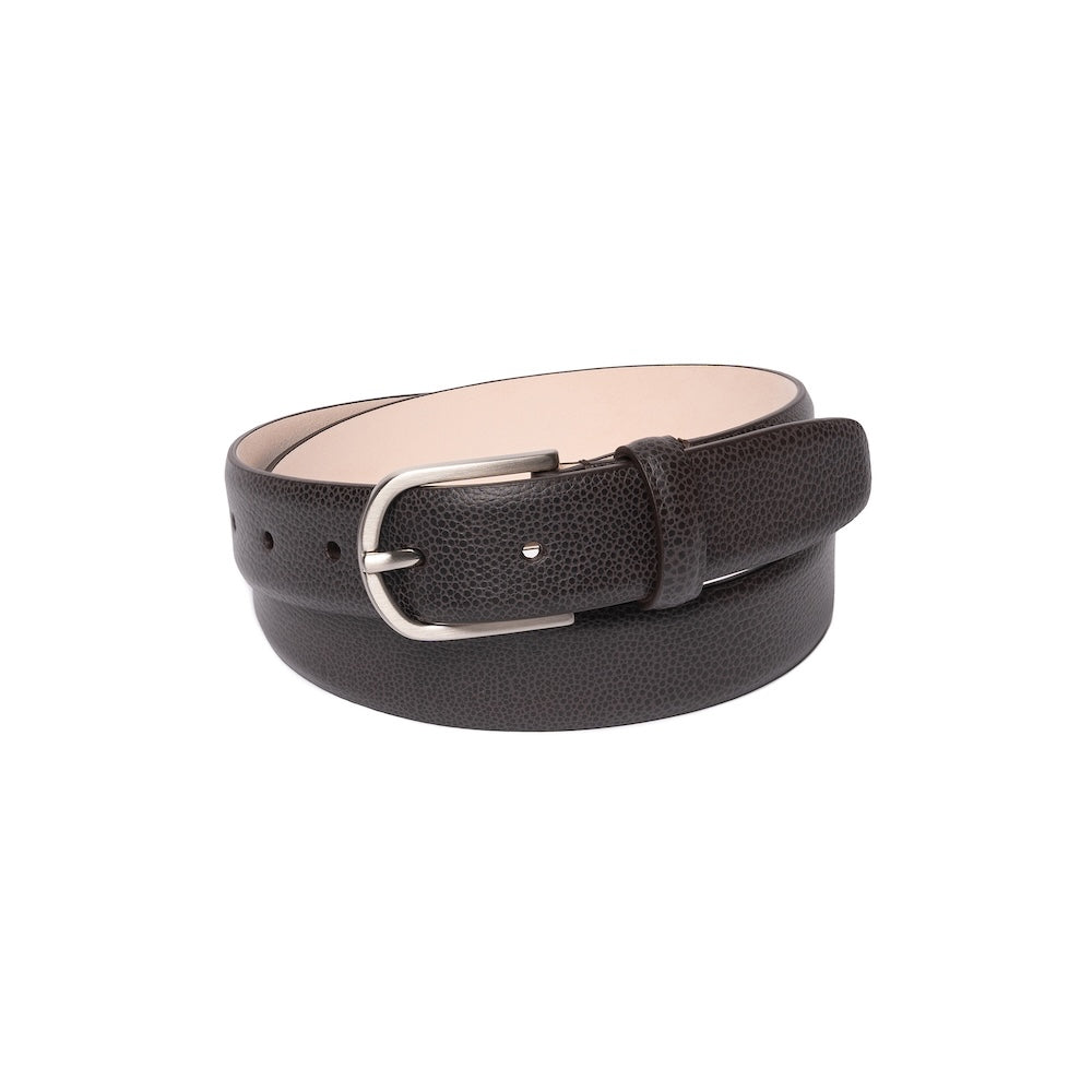 Mocha Brown Grain Calf Leather Brushed Silver Belt