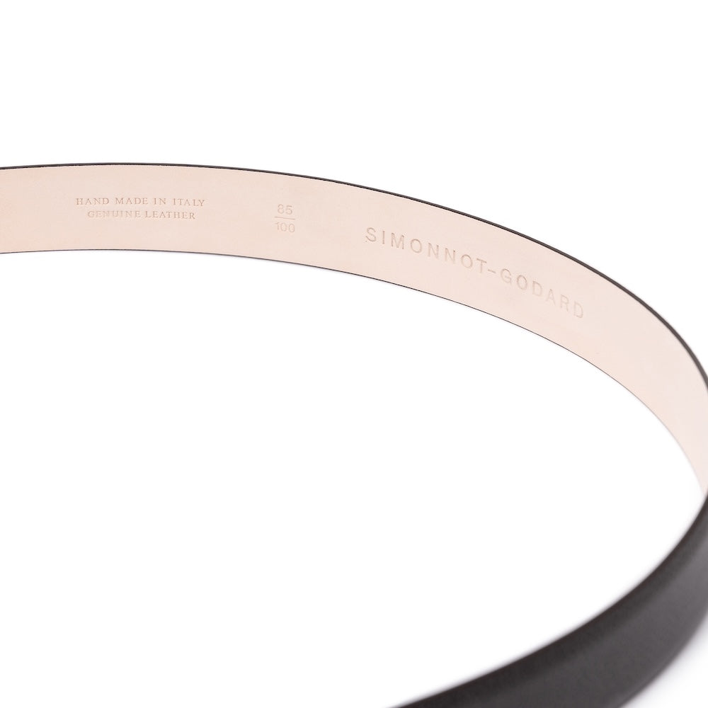 Mocha Brown Grain Calf Leather Brushed Silver Belt