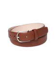 Cognac Brown Grain Calf Leather Brushed Silver Belt