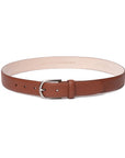 Cognac Brown Grain Calf Leather Brushed Silver Belt