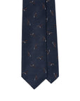 Leaf Motif Pattern Dark Navy Woven Silk Tie