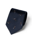 Leaf Motif Pattern Dark Navy Woven Silk Tie