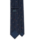 Leaf Motif Pattern Dark Navy Woven Silk Tie