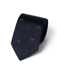 Brown Diamond Icon Pattern Dark Navy Woven Silk Tie