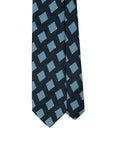 Blue Block Diamond Pattern Dark Navy Printed Silk Tie
