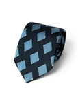 Blue Block Diamond Pattern Dark Navy Printed Silk Tie