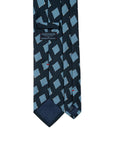 Blue Block Diamond Pattern Dark Navy Printed Silk Tie