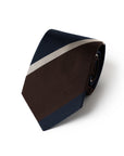 Franco Bassi Signature Block Stripe Dark Navy Brown Woven Silk Tie