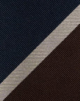 Franco Bassi Signature Block Stripe Dark Navy Brown Woven Silk Tie