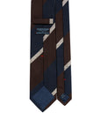 Franco Bassi Signature Block Stripe Dark Navy Brown Woven Silk Tie
