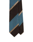 Franco Bassi Signature Block Stripe Espresso Brown Steel Blue Woven Silk Tie