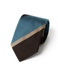 Franco Bassi Signature Block Stripe Espresso Brown Steel Blue Woven Silk Tie