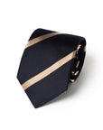 Franco Bassi Champagne Gold Satin Stripe Dark Navy Twill Woven Silk Tie