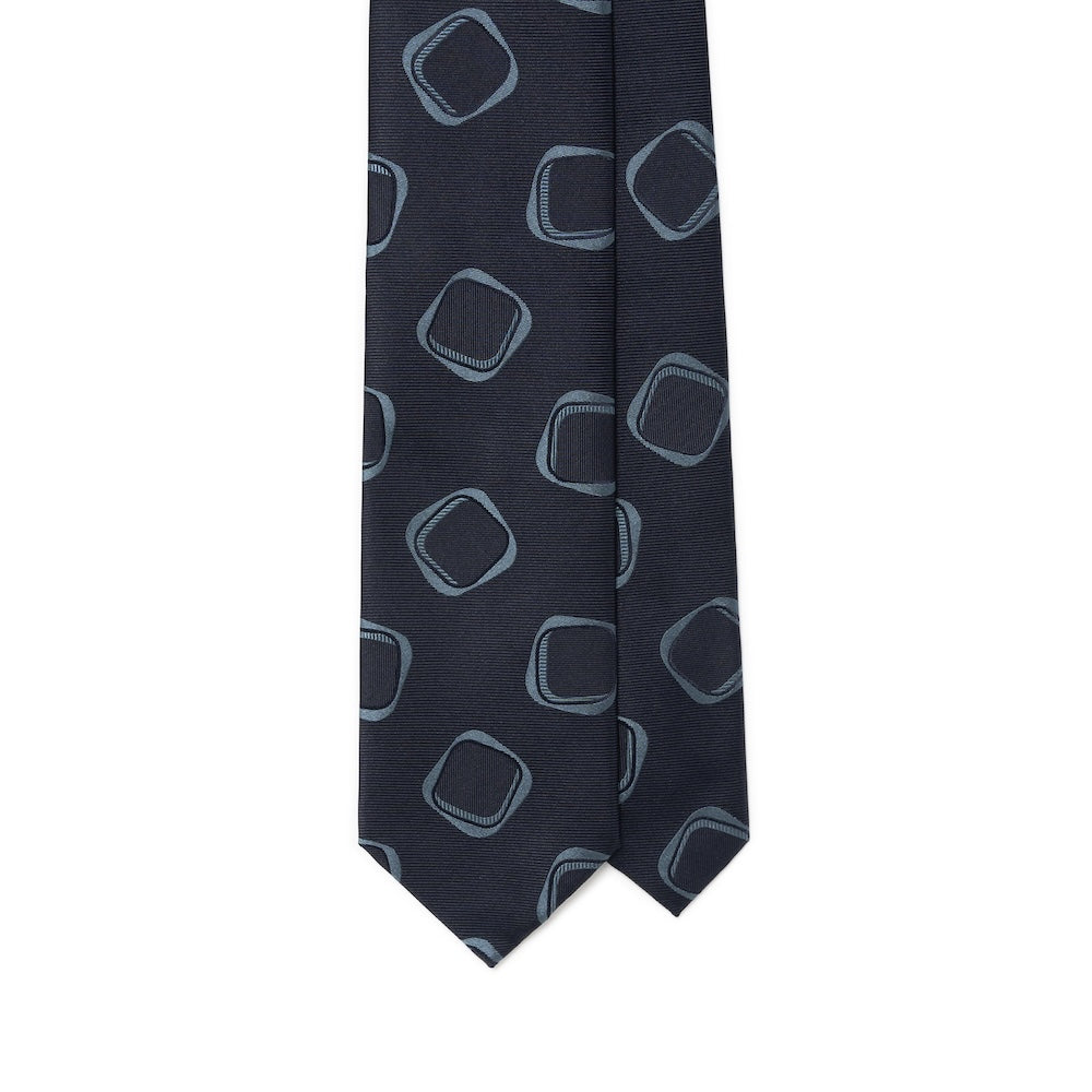 Square Motif Pattern Navy Woven Silk Tie