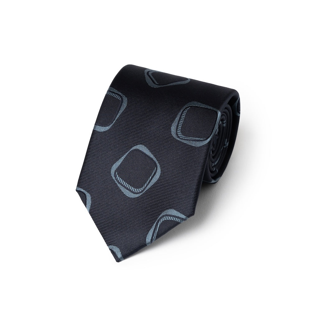 Square Motif Pattern Navy Woven Silk Tie