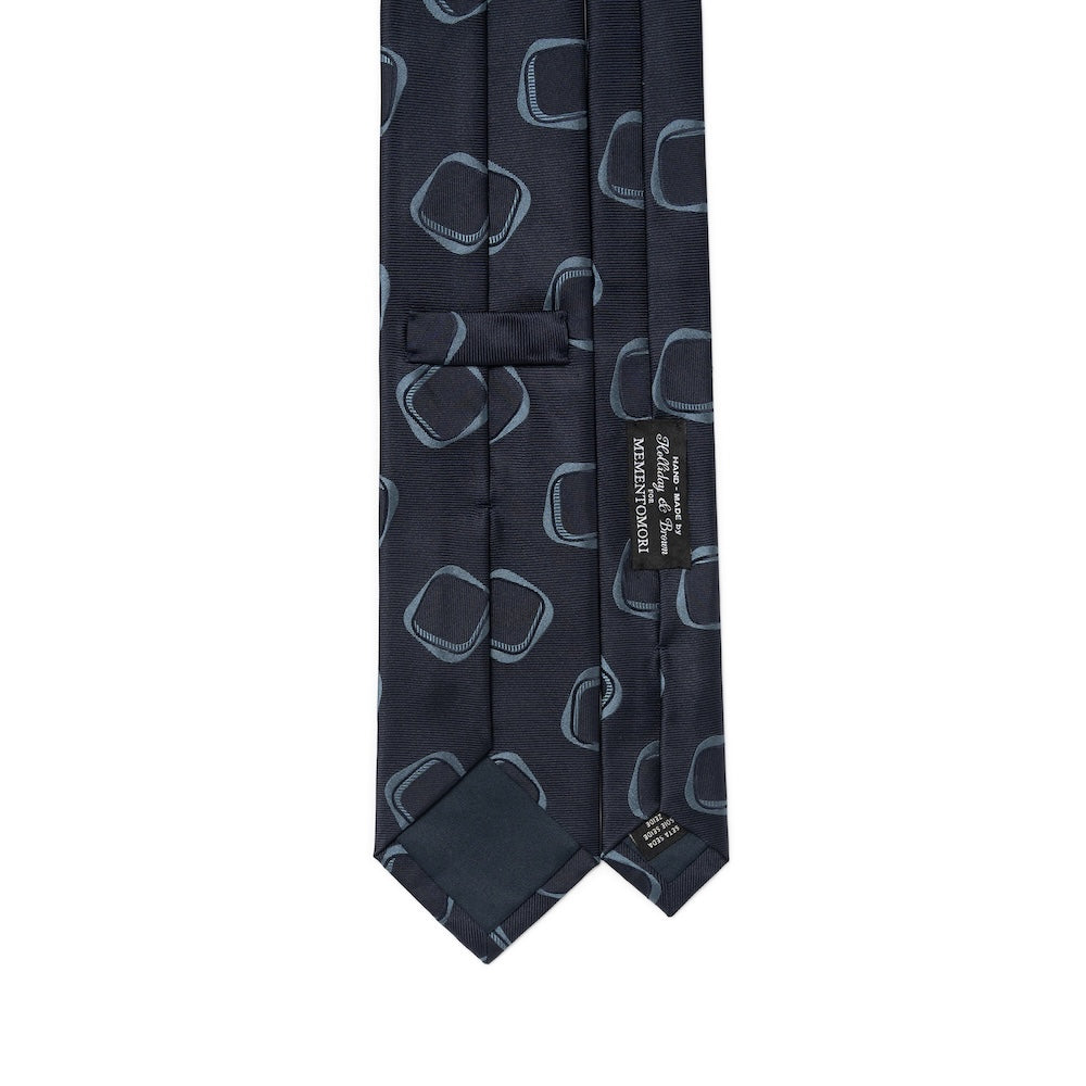 Square Motif Pattern Navy Woven Silk Tie