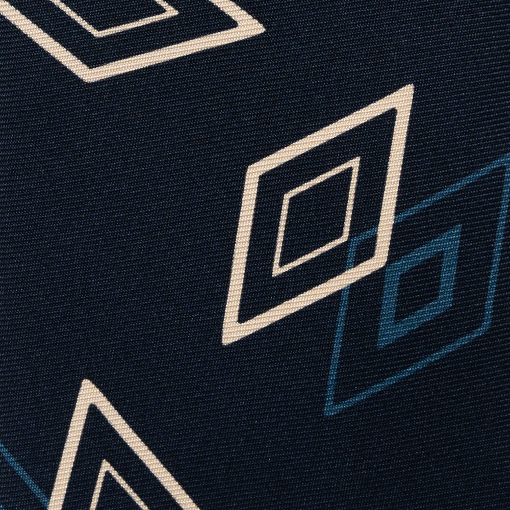 Double Diamond Pattern Navy Blue Beige Printed Silk Tie