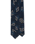 Double Diamond Pattern Navy Blue Beige Printed Silk Tie