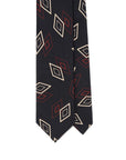 Double Diamond Pattern Black Red Beige Printed Silk Tie