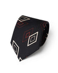 Double Diamond Pattern Black Red Beige Printed Silk Tie