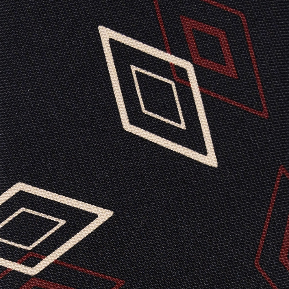 Double Diamond Pattern Black Red Beige Printed Silk Tie