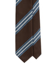 White Double Block Stripe Espresso Brown Blue Woven Silk Tie