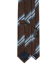 White Double Block Stripe Espresso Brown Blue Woven Silk Tie