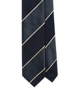 Mix Block Stripe Blue-Gray Satin Dark Navy Twill Woven Silk Tie