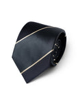 Mix Block Stripe Blue-Gray Satin Dark Navy Twill Woven Silk Tie