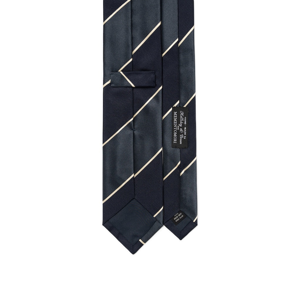 Mix Block Stripe Blue-Gray Satin Dark Navy Twill Woven Silk Tie