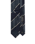 Mix Block Stripe Blue-Gray Satin Dark Navy Twill Woven Silk Tie
