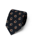 Square Dot Pattern Forest Navy Brown Printed Wool Tie