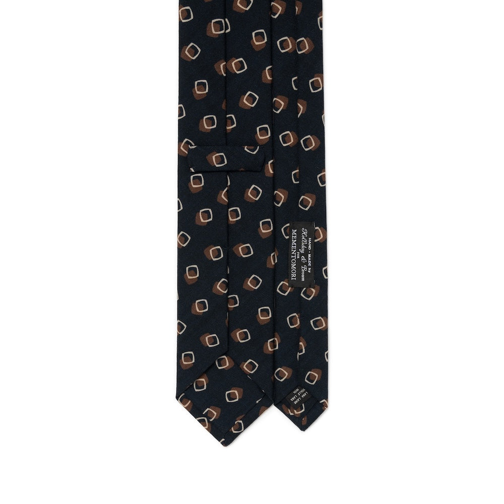 Square Dot Pattern Forest Navy Brown Printed Wool Tie