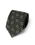 Square Dot Pattern Forest Green Beige Printed Wool Tie