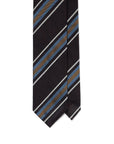 Sky Blue & Mustard Formal Stripe Dark Brown Grenadine Silk Sfoderato Tie