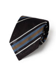 Sky Blue & Mustard Formal Stripe Dark Brown Grenadine Silk Sfoderato Tie