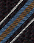 Sky Blue & Mustard Formal Stripe Dark Brown Grenadine Silk Sfoderato Tie