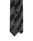 Sky Blue & Mustard Formal Stripe Dark Brown Grenadine Silk Sfoderato Tie