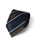 Deep Green & Mustard Formal Stripe Dark Navy Grenadine Silk Sfoderato Tie