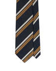 Silver & Mustard Double Stripe Dark Navy Woven Silk Tie