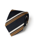 Silver & Mustard Double Stripe Dark Navy Woven Silk Tie