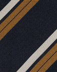 Silver & Mustard Double Stripe Dark Navy Woven Silk Tie